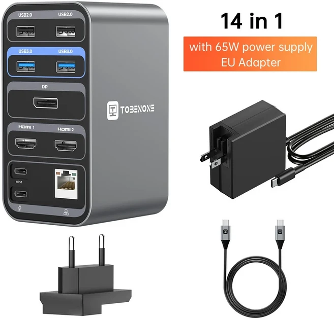 USB C 도킹 스테이션 듀얼 모니터 HDMI DP USB3.0 기가비트 네트워크 포트 SD/TF 오디오 허브 윈도우 Ma, 02 UDS18-65W-EU, 01 CHINA