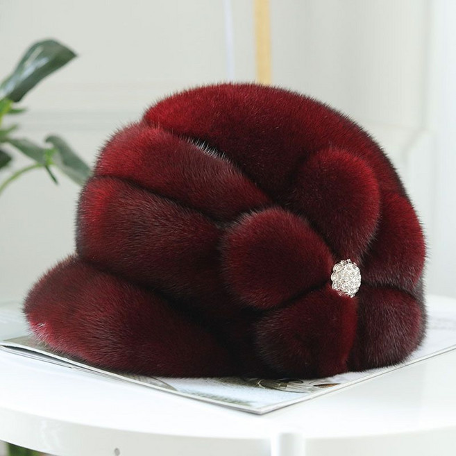 밍크털 모자 벙거지 여성 털모자 방한 겨울 엄마 보온 귀마개 귀여운 레드와인