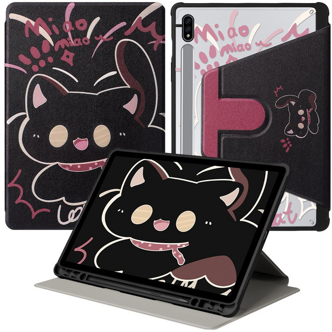 DUNNO 360도 회전 가능 패턴 디자인 아크릴 삼성 탭 케이스, 1개, 8-Sweet Cool Cat