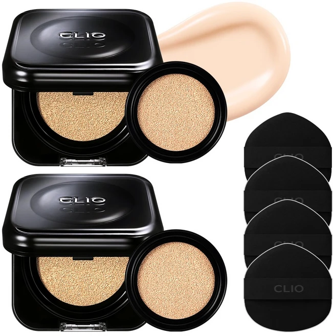 [2EA] 클리오 킬커버 파운웨어 쿠션 기획세트 [본품+리필]+퍼프 2매, 2개, 19N 포슬린 - 쿠팡