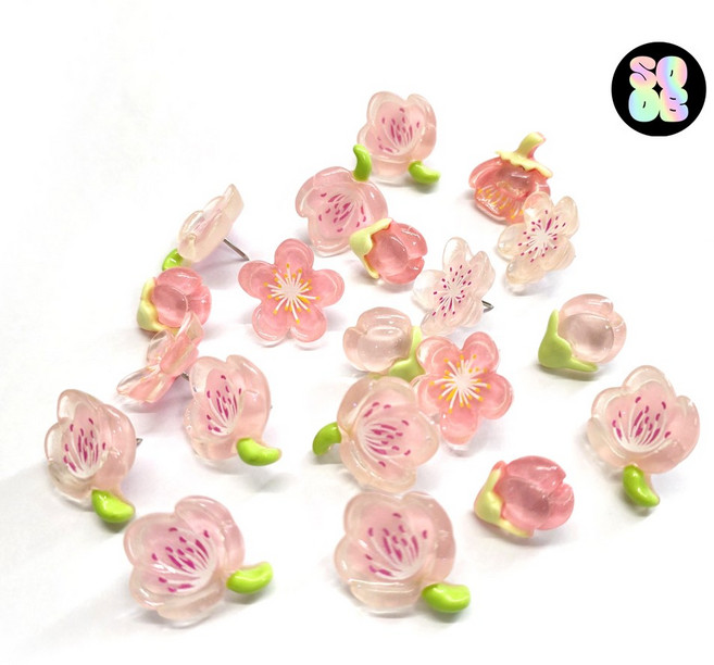20p 핸드메이드 투명 예쁜 꽃 압정 벚꽃 봉우리 푸쉬핀 셋트, 1세트, 20개입