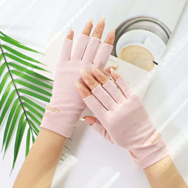 윈즈 여성 자외선차단 운전 장갑 손가락 반장갑 쿨장갑 봄 여름 가을, 핑크L, 1개