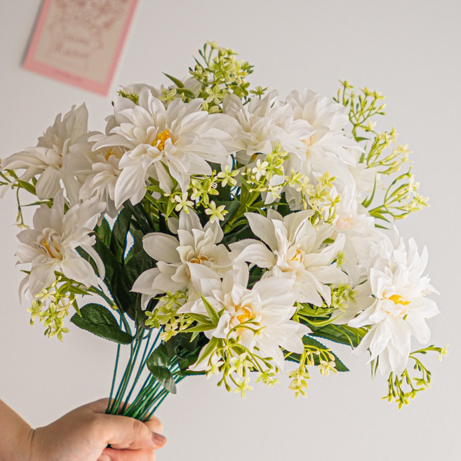 화예원 생화같은 조화 꽃다발 웨딩 부케 백일홍 인테리어 성묘꽃, 1개, 화이트