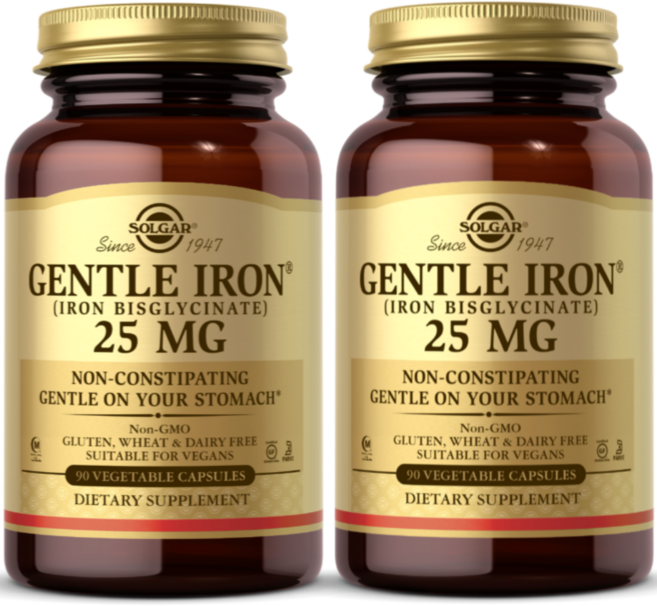 Solgar Gentle Iron (Iron Bisglycinate) 솔가 젠틀 아이언 철분제 영양제 25mg 90정 2팩, 2개
