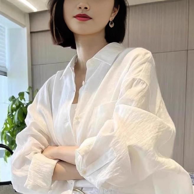 파스텔 순백 면 혼방 루즈핏 오피스 데일리 셔츠