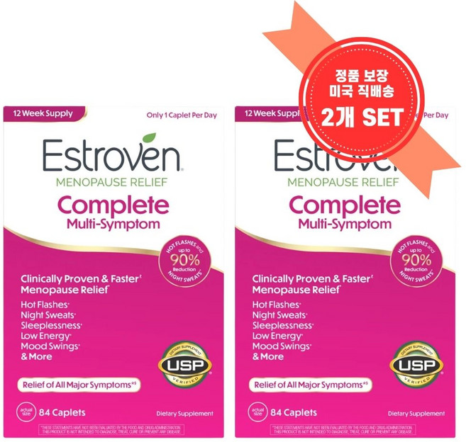 [정품 미국 직배송] 에스트로벤 갱년기 여성용 메노포즈 개선 84정-2개 Estroven Menopause 안면 홍조 폐경기 *사은품 증정*, 알약보관함(색상랜덤)1개,, 2개, 84정