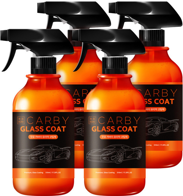 무로 차량용 카바이 유리막 코팅제, 510ml, 4개