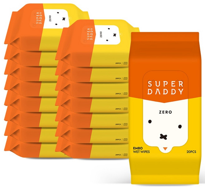 슈퍼대디 X 저자극 제로 아기물티슈 리필형, 20매, 16세트