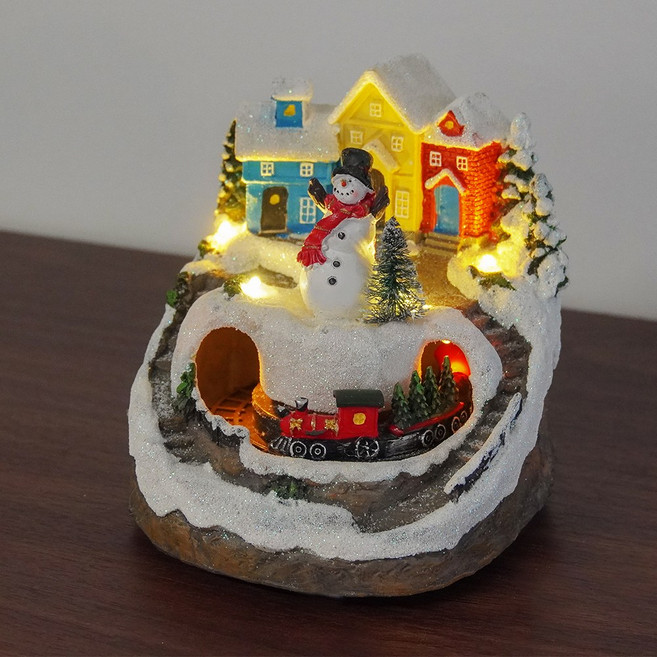 토이토 크리스마스 마을 레일 오르골 자동 기차 무드등 장식 소품, 1개, 눈사람 마을 레일