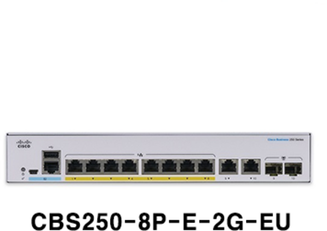 시스코 CBS250-8P-E-2G-EU POE60W 8포트 스마트 POE 스위치허브 2SFP광포트지원, 1개
