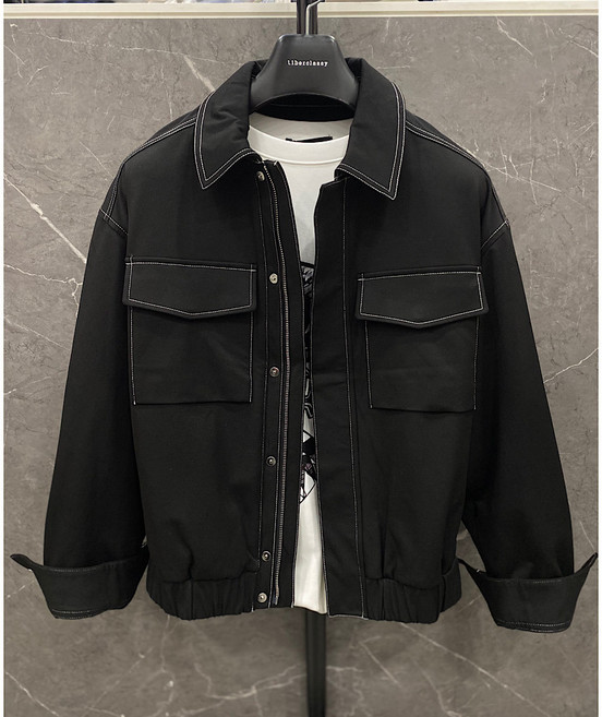 리버클래시 25F/W 블랙 스티치 밴딩 오버핏 집업 자켓 (LLF32650)_DG