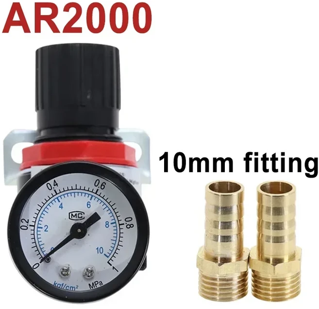 AR2000 G1/4'' 공압 미니 공기 압력 릴리프 제어 압축기 조절기 처리 장치 게이지가 있는 밸브 4MM-12MM 피, 03 1 Pcs, 02 AR2000 w BT 10mm