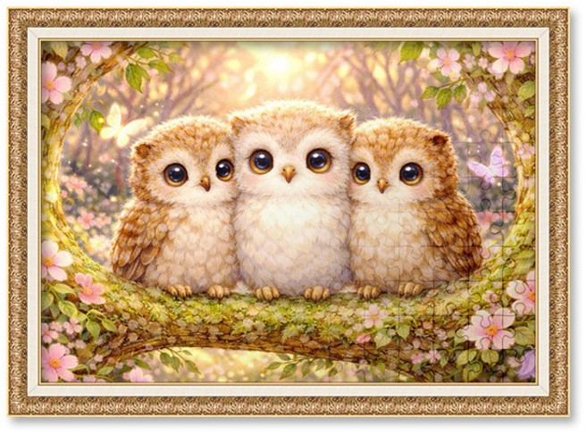 퍼즐사랑 봄이 왔어요 봄의 전령 직소퍼즐 액자세트 500피스 벚꽃 부엉이, 1개, 모던 앤틱