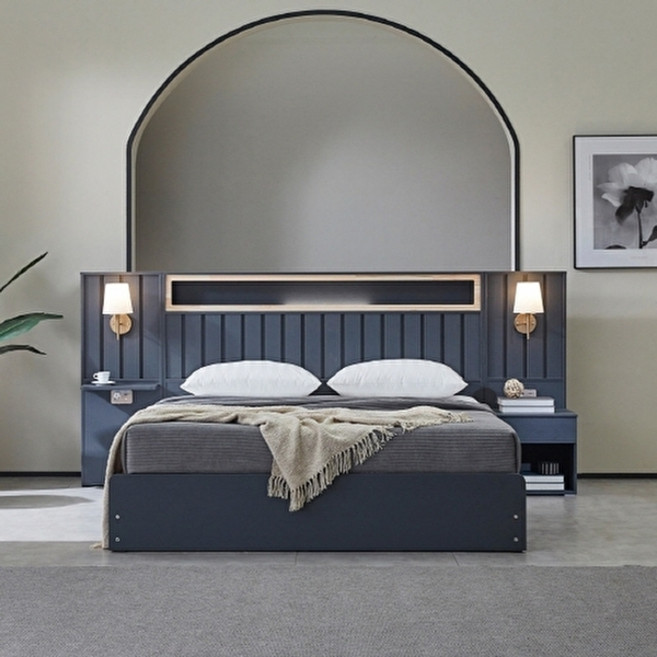 베디스 모나코 편백 수납형 프레임 킹 퀸(K Q) 공용 + 선반패널2개, 진그레이, 진그레이