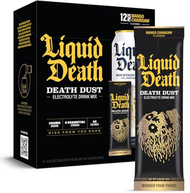 Liquid Death Electrolyte Death Dust - Mango Flavored Hydration Powder Packets - Mango Chainsaw -, 1개, 12g