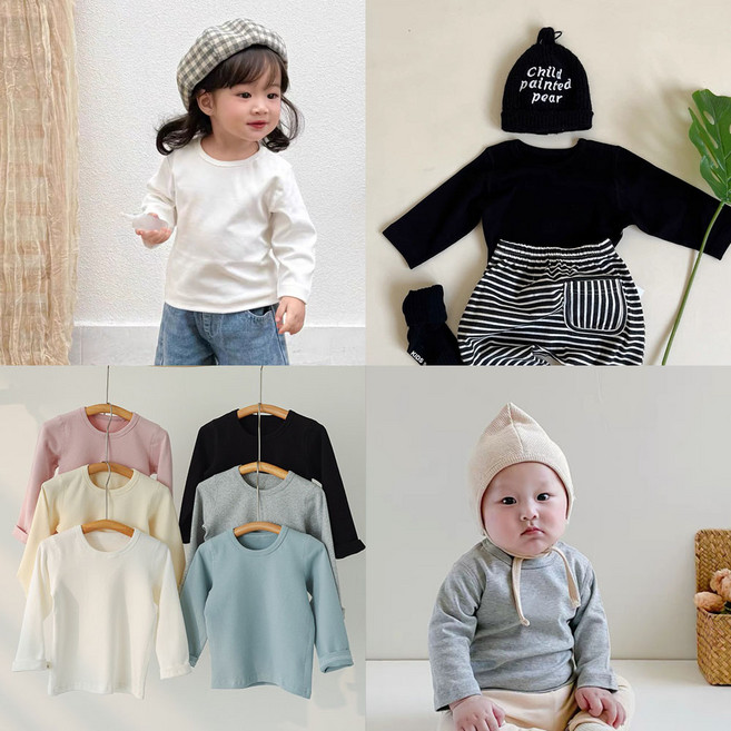 아기 유아 긴팔 티셔츠 봄 가을 겨울 무지 기본티 남아 여아 라운드 면티 외출복 등원룩