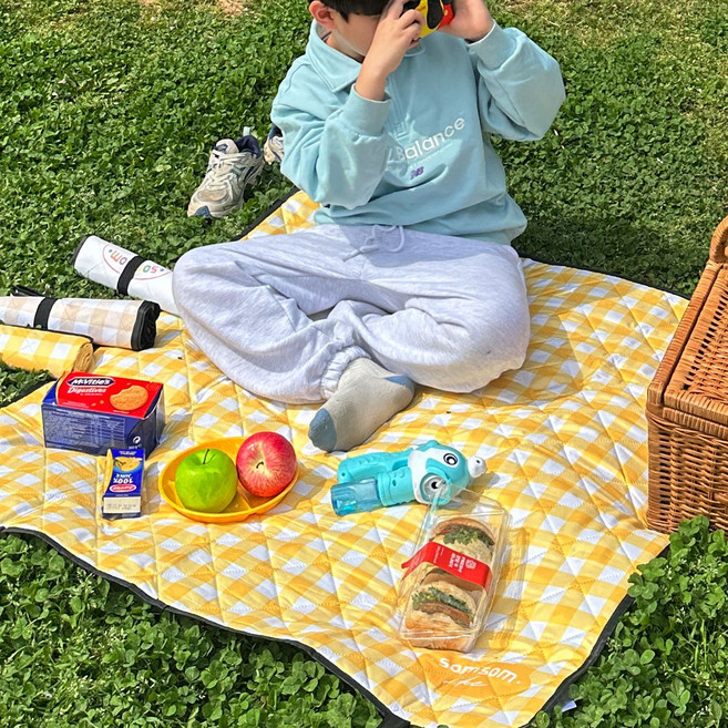 솜솜라이크 푹신한 1인용 돗자리 미니 방수 피크닉 매트, 옐로우