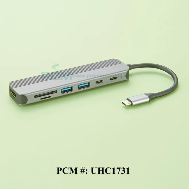 USB C 허브 7 in 1 멀티포트 어댑터 (4K HD 100W 5Gbps 2개의 3.0 포트 SDTF 카드 리더 도킹 스테이션 포함, 01 14CM, 01 China Mainland, 01 UHC1731