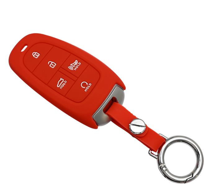현대 넥쏘 더뉴 그랜저 소나타 DN8 호환 자동차 실리콘 스마트키 차키 케이스 키홀더, 5버튼_S40_SS1, 레드