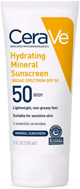 세라비 무기자차 선크림 SPF 50 방수 Zinc Oxide & Titanium Dioxide Hyaluronic Acid + Niacinamide + Ceramides, 1개