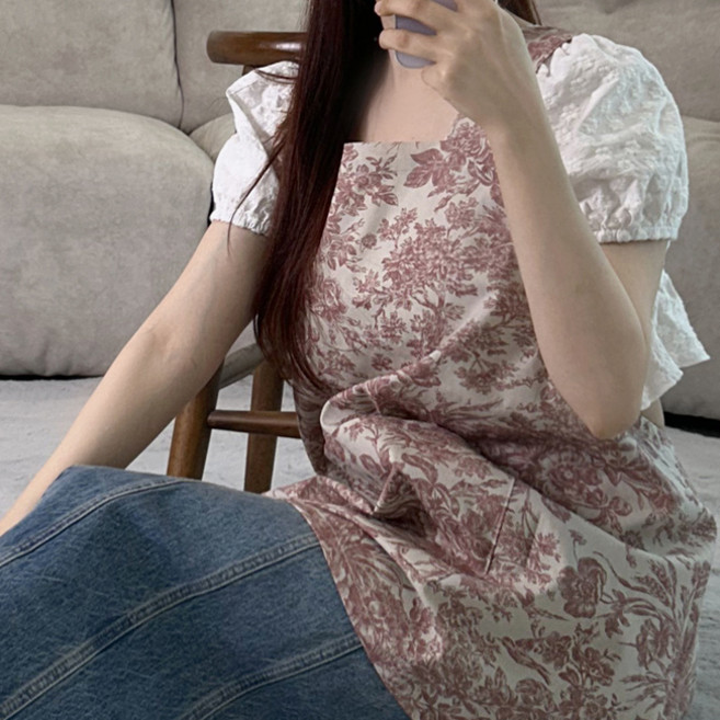 미니미 로즈 앞치마 플로리스트 공방 꽃집 뷰티샵 단체복 맞춤 여름 에이프런 집들이선물, 버건디, 1개