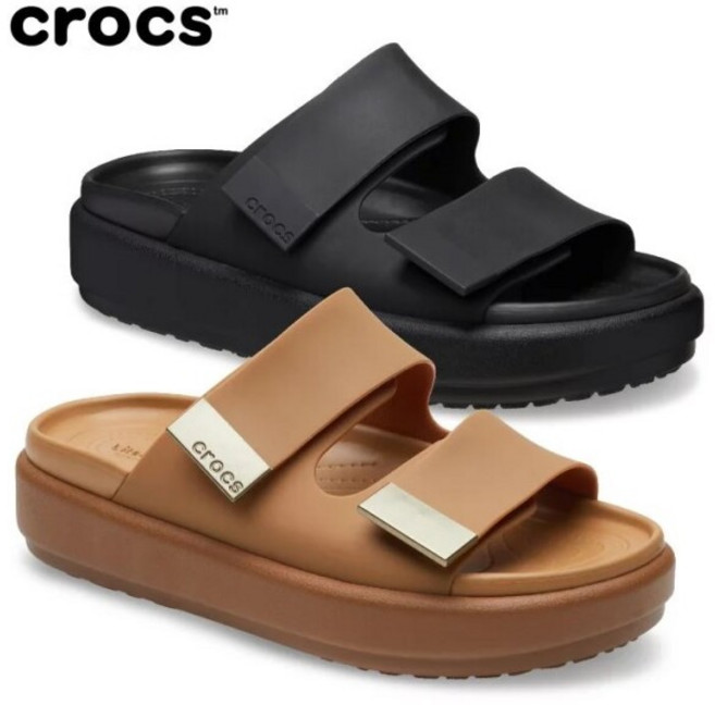 [크록스] 여성 브루클린 럭스 샌들 / 209586 브라운 블랙 2종택1 / 가벼운 푹신한 발편한 키높이 슬리퍼 샌들