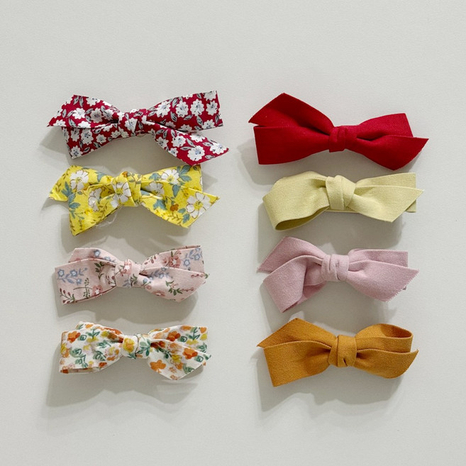 리본플라워 집게핀 8개 세트 유아 아기 여아 머리핀 헤어핀 린넨