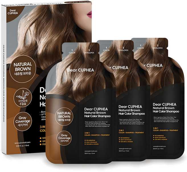 디어쿠페아 헤어 컬러 샴푸 3회분 염모제, 네츄럴브라운, 1개