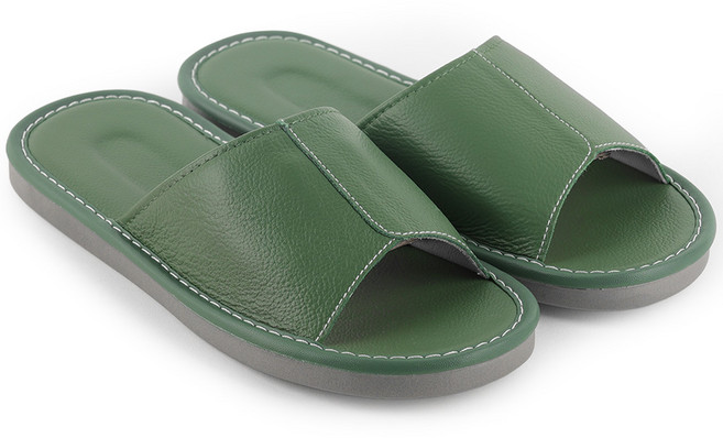 천연소가죽 사무실 거실 실내화 실내 슬리퍼 거실화, 1개, 그린