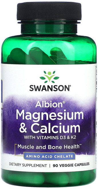 Swanson Albion 마그네슘 및 칼슘 비타민D3 및 K2 함유 베지 캡슐 90정, SwansonAlbion마그네슘및칼슘비타민D3및K2함유, 1개