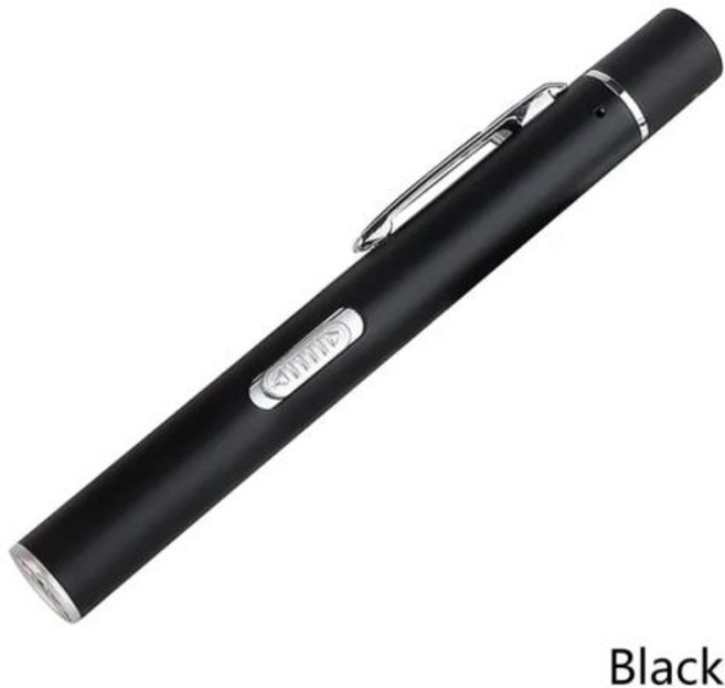 Led 손전등 펜 라이트 USB 충전식 토치 손전등 듀얼 램프 클립 포켓 스테인레스 스틸 간호사 의사 조명 밝은 화이트 블루 핑크, 2)Black