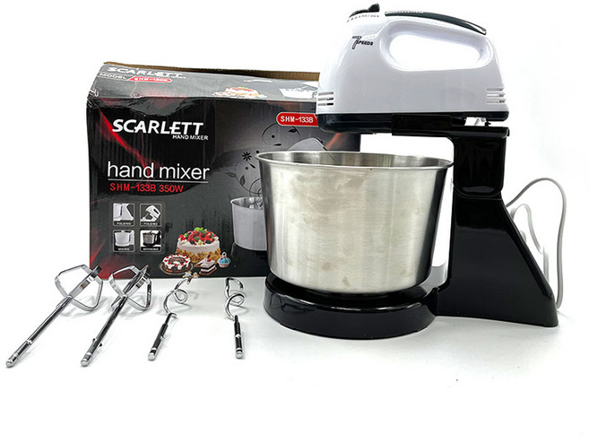 SCARLETT手持立式兩用電動攪拌機 七段變速 多種攪拌頭 1.7L大容量 家用烘焙好幫手, 黑白色, 1個