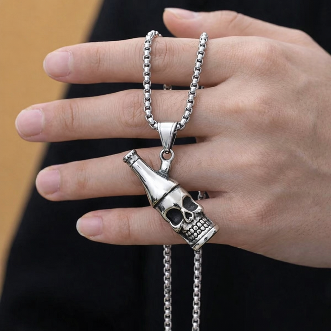 백송 인싸템 크롬 해골 병따개 목걸이 써지컬스틸 남자 목걸이 유니크 스컬 힙한 스트릿 패션