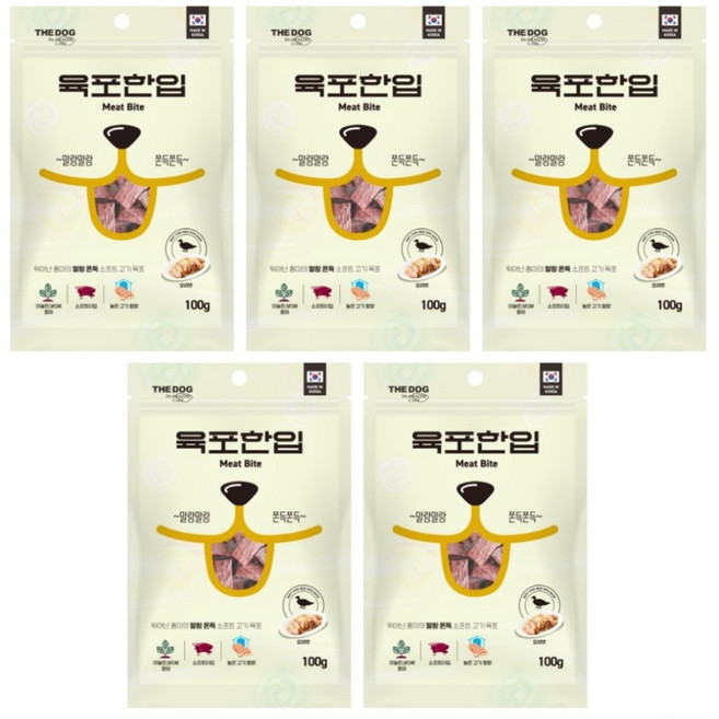 더독 육포한입 강아지 미니간식, 오리 100g, 100g, 5개