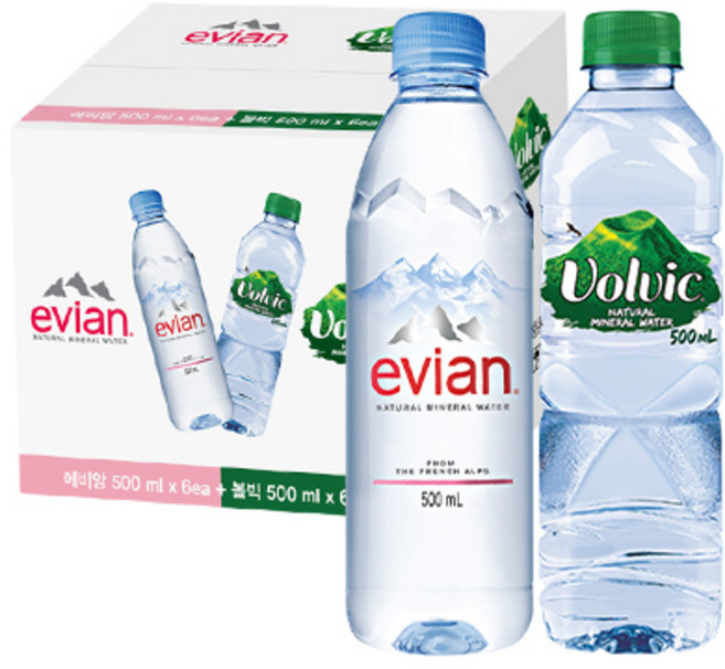 에비앙 500ml x 6p + 볼빅 500ml x 6p, 36개