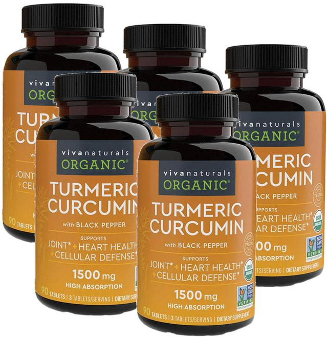 비바내츄럴 터메릭 커큐민 위드 블랙페퍼 1500mg Viva Naturals Turmeric Curcumin, 알약/캡슐, 5개, 90정