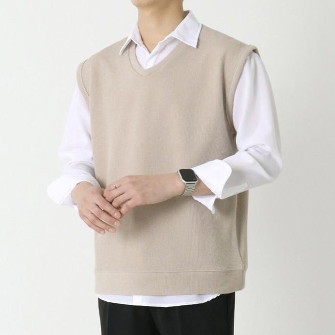 지지블랙 네이션 촤르륵 무지 박시 오버핏 니트 브이넥 조끼 베스트 레이어드 ZZBVT003