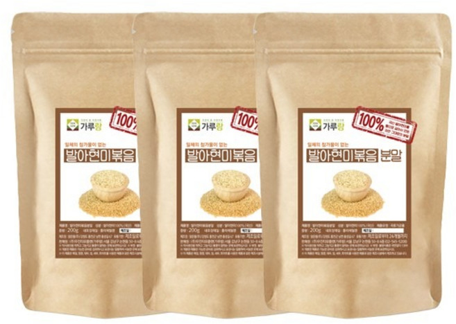 가루랑v 100% 국산 발아현미분말(볶음) 선식 200g 3개 묶음