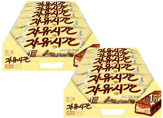 해태 자유시간 432g(36g x12개입) 2각 박스안심포장 초코바, 432g, 2개