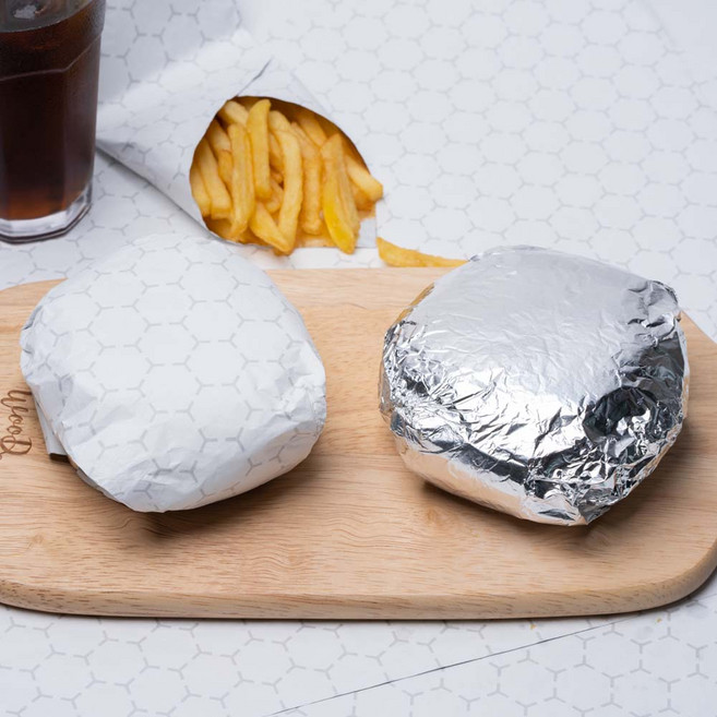 이중 호일지 500장 수제 햄버거 샌드위치 베이글 타코 치킨 튀김 식품포장지 깔개 유산지 쿠킹호일, 실버 벌집