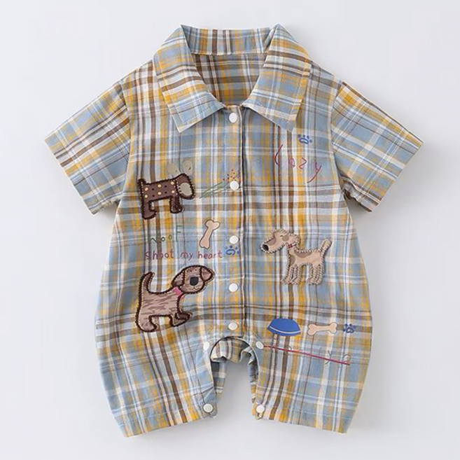 몽실이 그레이체크 반팔우주복 나들이룩 하객룩 유아 아기 여아 남아 체크 여름 반팔 나시 바디슈트