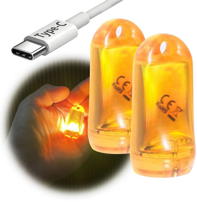 도킵 USB 미니 LED 랜턴 캠핑용 방수 EDC 키체인 손전등 2팩 Type-C 충전식 배터리 소형 스틱 램프 퍽 도그 칼라 토치 라이트(따뜻한 화이트+레드)