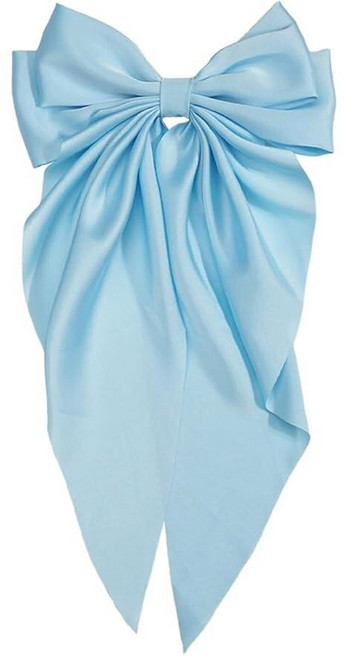 라이트 블루 점보 실키 새틴 리본 클립 헤어 바레트 긴 꼬리 - 소녀 여성 및 여아용 대형 프렌치 메탈 나비매듭 헤어핀 금속 슬라이드 헤어핀 액세서리 198493