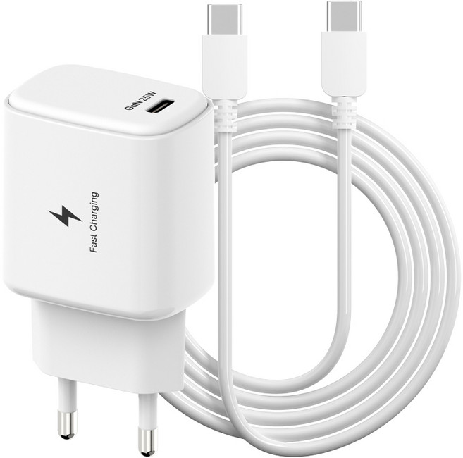 템플러 25W 1포트 C타입 PD 초고속충전기 + 25W 1M CtoC 케이블 세트, 1세트, 화이트