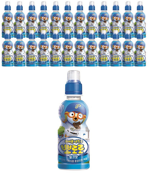 뽀로로 어린이 음료 9종 샘물 누룽지차 보리차 샤인머스캣 사과 블루베리 바나나 밀크 딸기, 235ml, 24개