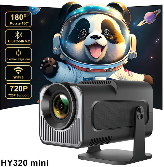 HY320 MINI 휴대용 미니 빔프로젝트 Salange 안드로이드 11 200ANSI 4K 네이티브 720P 듀얼 와이파이 6 야외 프로젝터 업그레이드 HY300, HY320 MINI EU 플러그