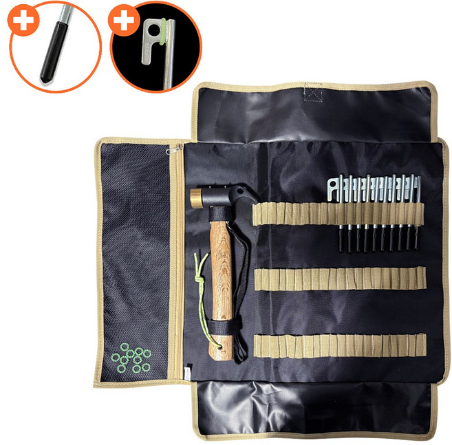 위드차차차 캠핑 타프 단조팩 10개+야광링 10개+보호캡10개+망치+가방 세트 S45C, 1세트