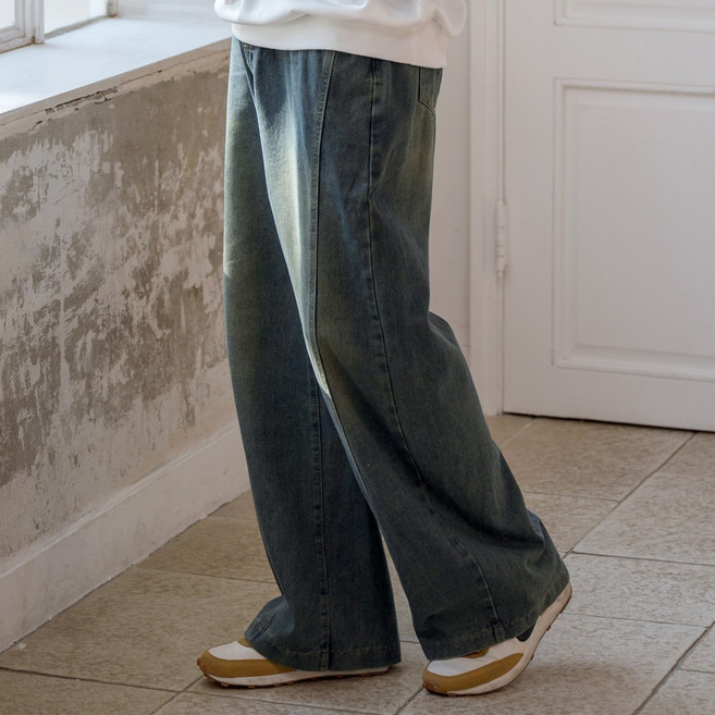 스몰더 남자 와이드 워싱 브로딘 밴딩 청바지 팬츠