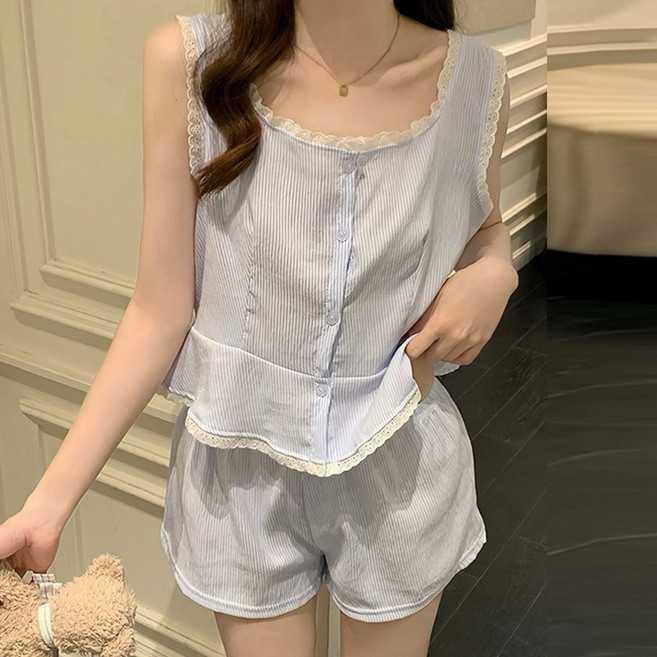 WILDSEA 여성 투피스 시원한 여름 파자마 상하의