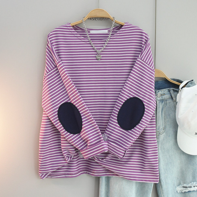 달콩 여성 빅사이즈 봄신상 루즈핏 준입술넥단가라빵떡긴팔티